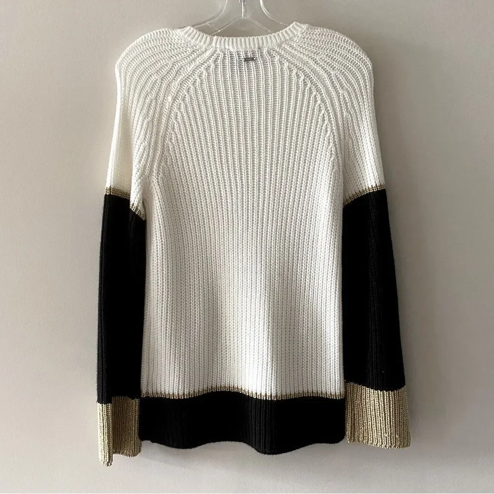 DKNY | White Black Gold Long Sleeve Sweater Top